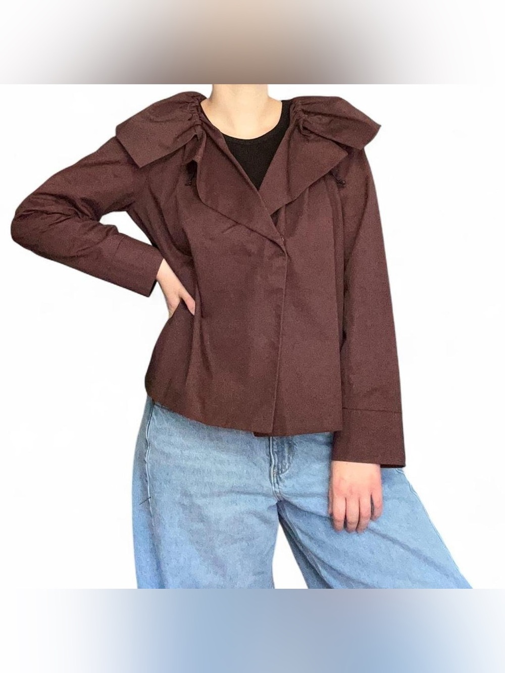 Verawang Brown Women's Ruffle Collar Jacket